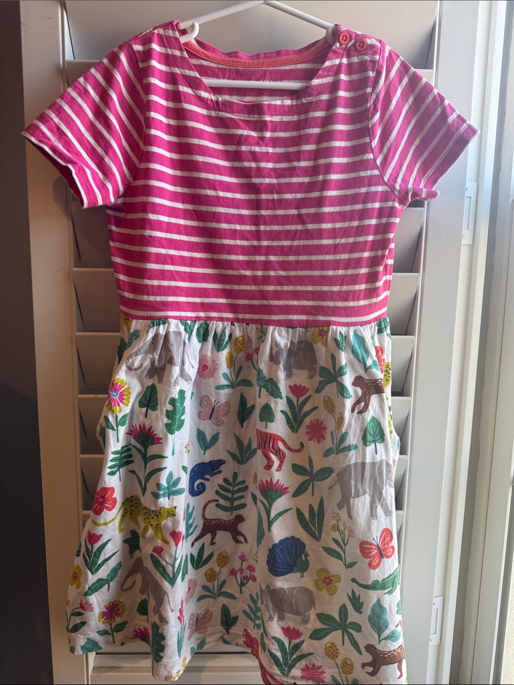 Mini Boden Pink Striped Top with Multicolor Animal Print Skirt Dress